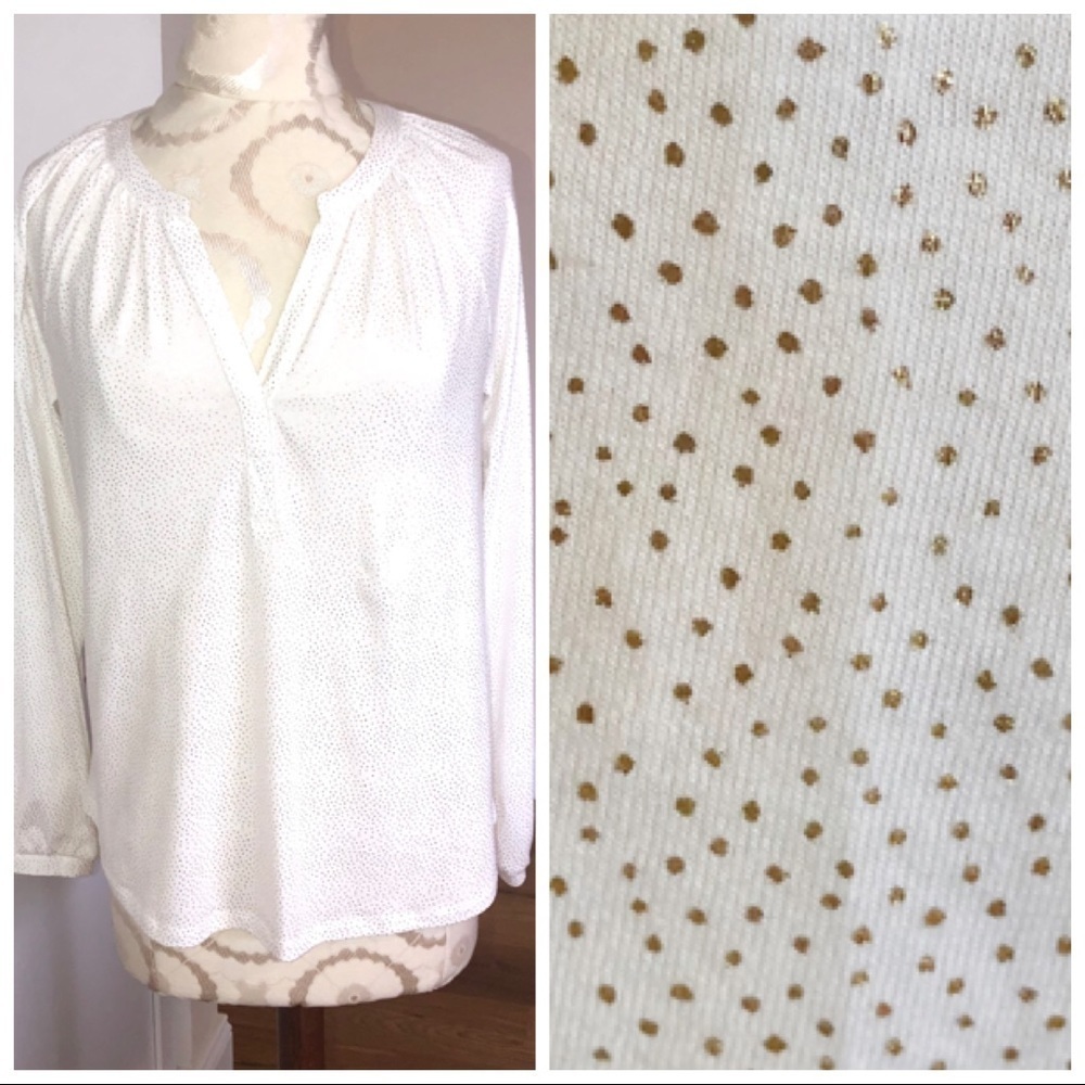 Charter Club Gold Speckled Cottagecore‎ Peasant Blouse Medium Petite NWT